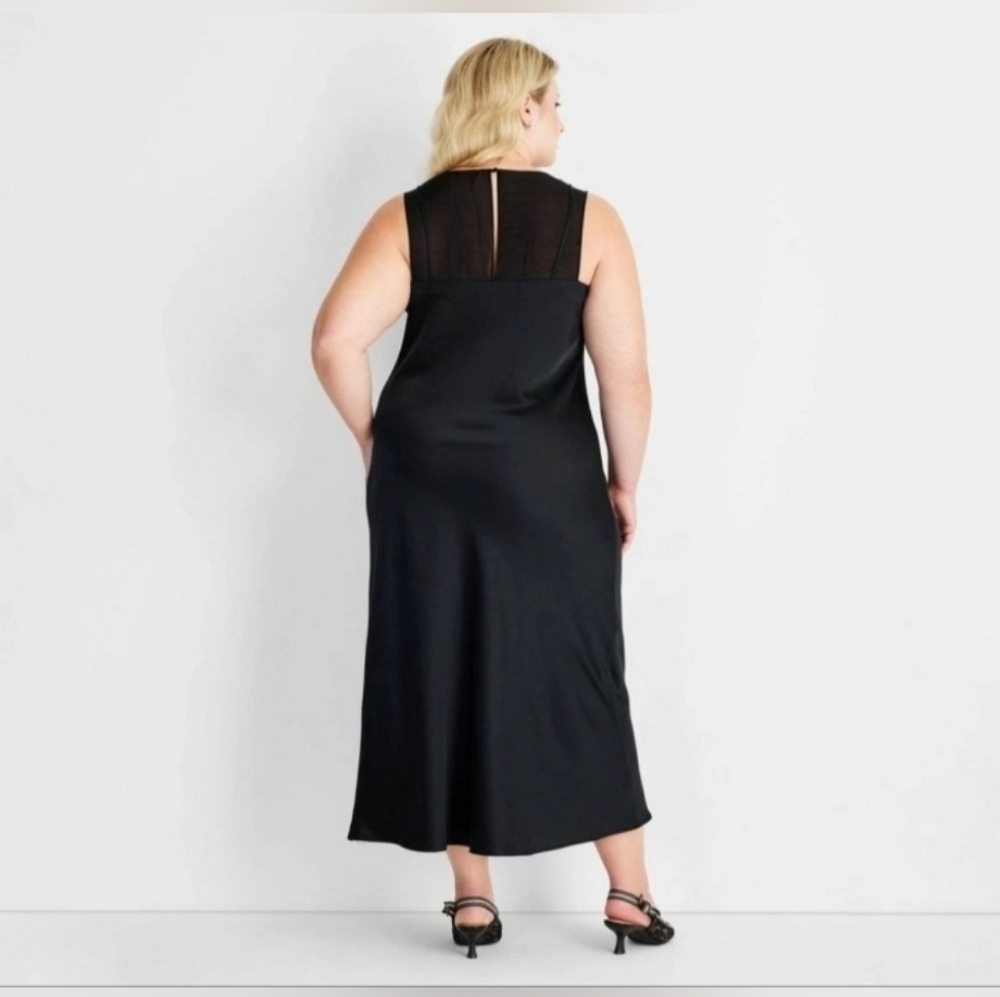 Future Collective Women's Sleeveless Mixed Media Ankle Slip Dress Black - Picture 5 of 9